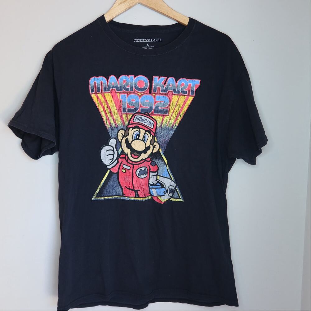Mario Kart 1992 Black Graphic T-Shirt Size L